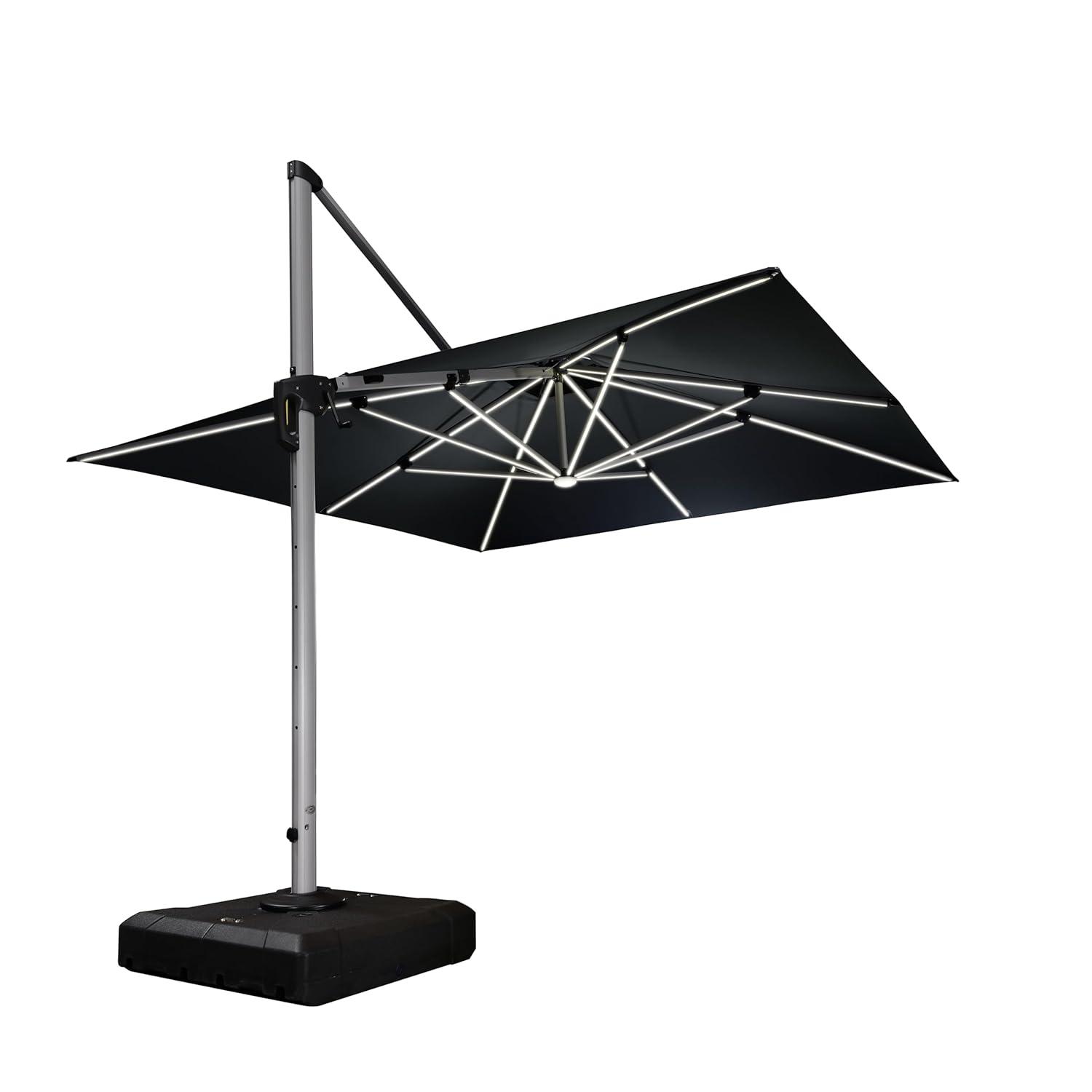 PURPLE LEAF 11FT Square Double Top Deluxe Solar Powered LED Patio Umbrella Outdoor Cantilever Umbrella, Gray