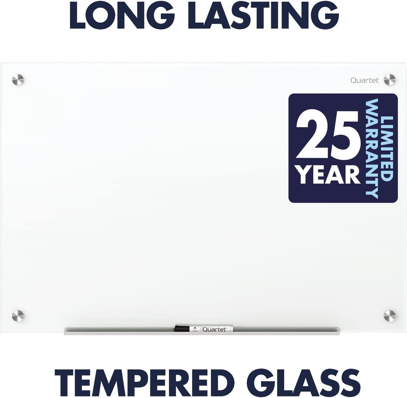 Brilliance White 48"x36" Magnetic Tempered Glass Frameless Whiteboard