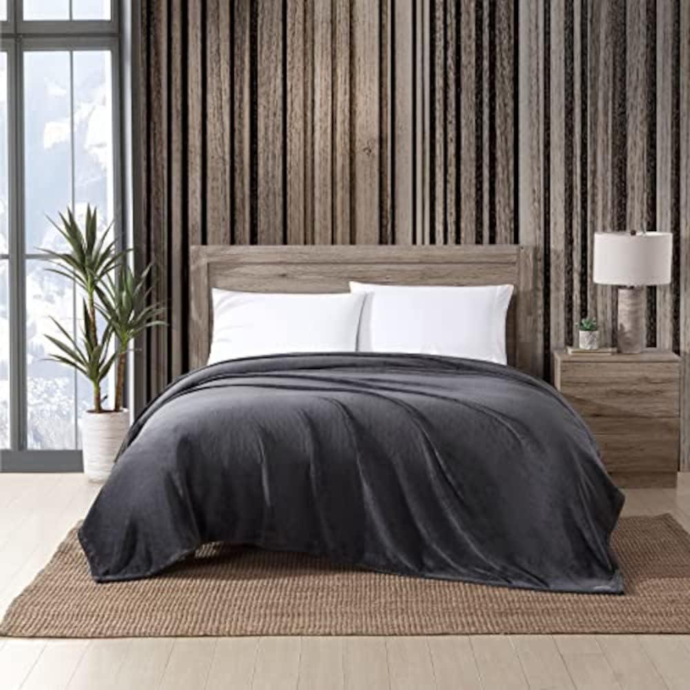 Eddie Bauer Ultra Soft Plush Solid Flannel - Blanket  Grey- Full/Queen