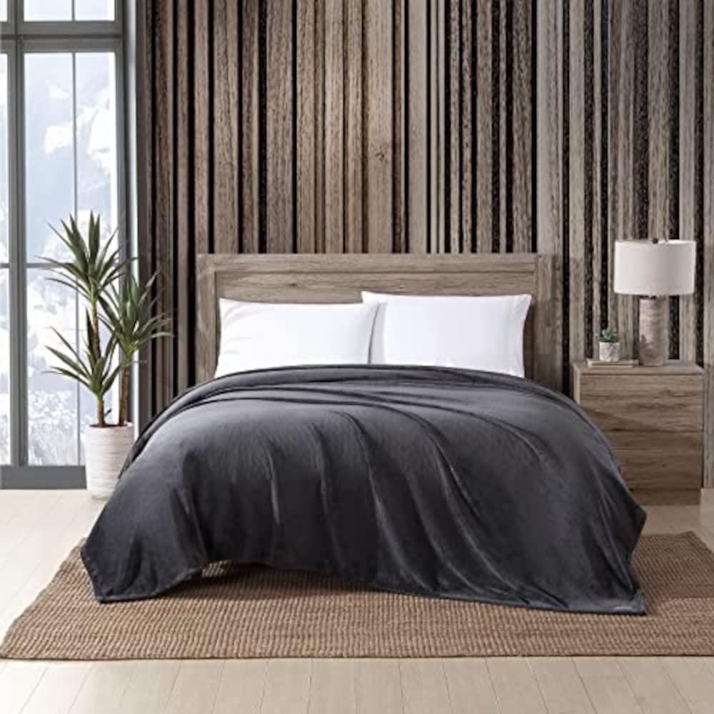 Eddie Bauer Ultra Soft Plush Solid Flannel - Blanket  Grey- Full/Queen