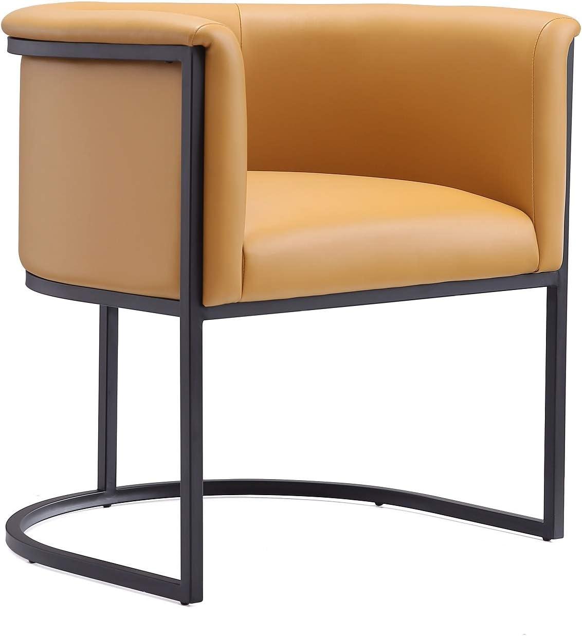 Manhattan Comfort Set of 2 Cosmopolitan Faux Leather Dining Chairs Saddle: Upholstered, Metal Frame, Armrests