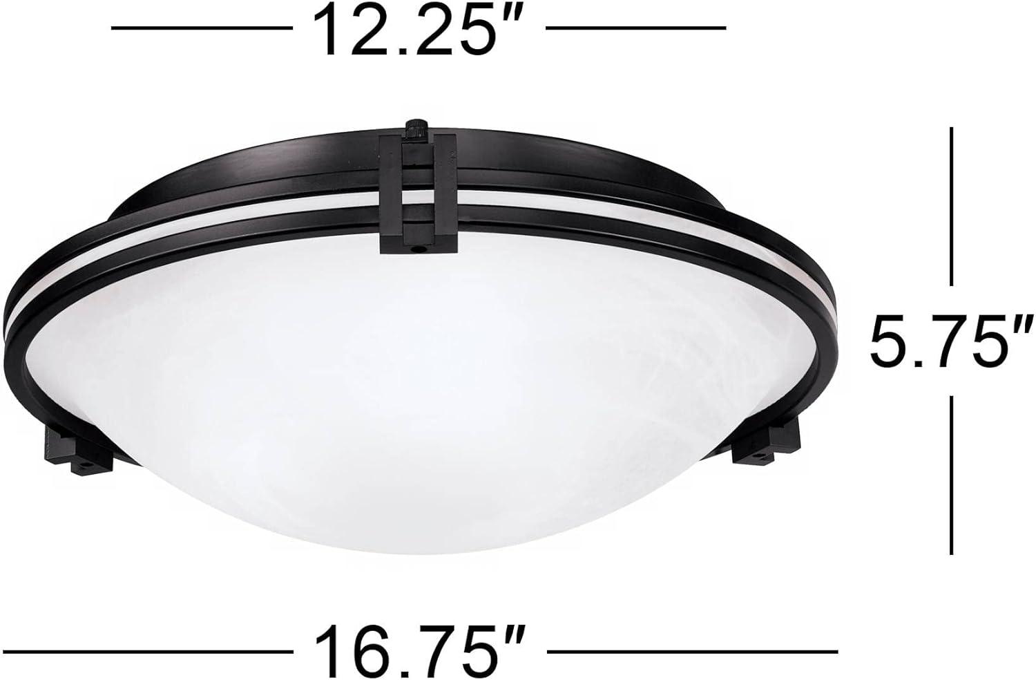 Possini Euro Design Modern Ceiling Light Flush Mount Fixture 16 3/4" Wide Oil Rubbed Bronze 3-Light Marbleized Glass Bowl for Bedroom Kitchen Hallway