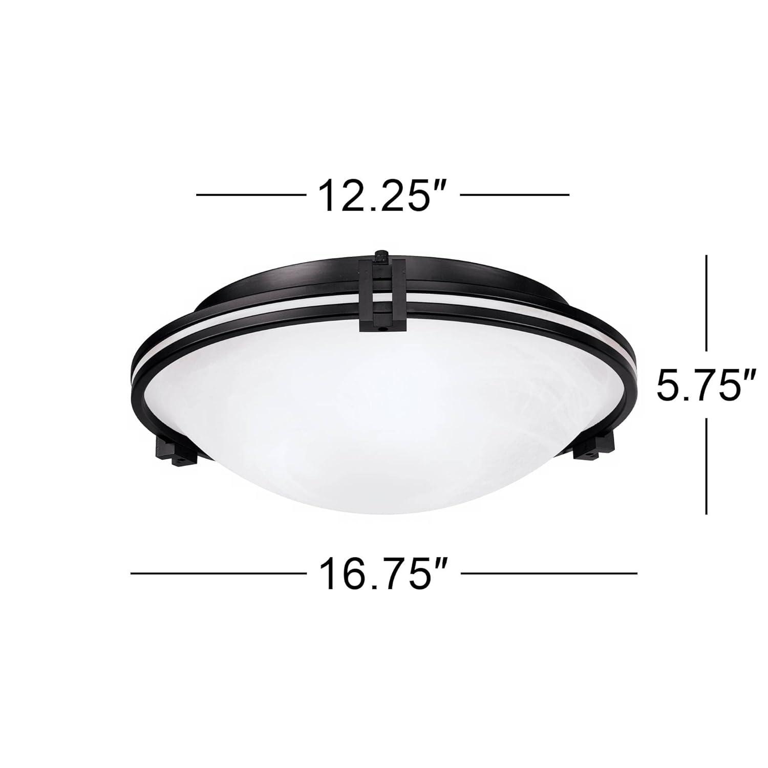 Possini Euro Design Modern Ceiling Light Flush Mount Fixture 16 3/4" Wide Oil Rubbed Bronze 3-Light Marbleized Glass Bowl for Bedroom Kitchen Hallway