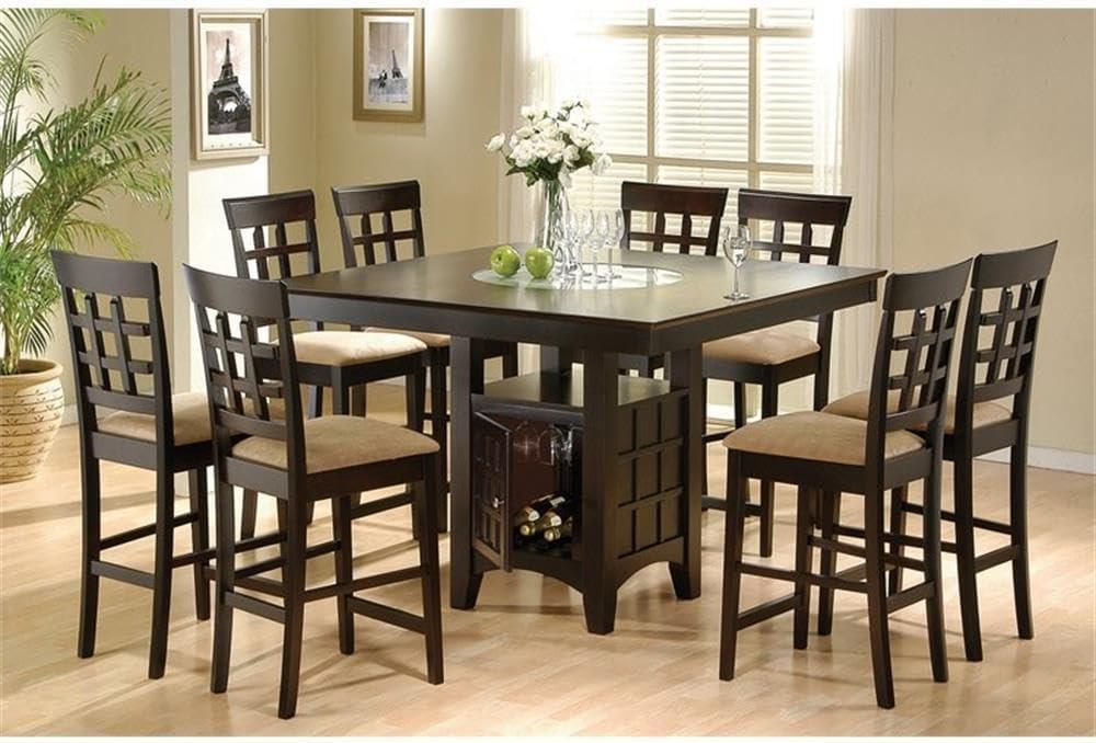 Cappuccino 9-Piece Square Counter Height Dining Set with Tan Upholstery