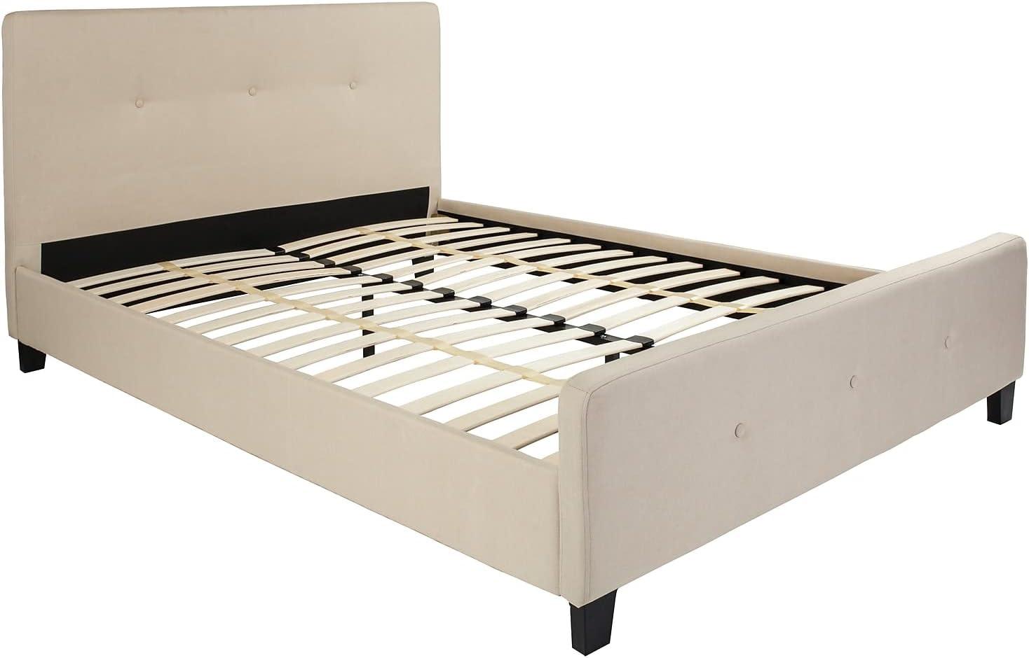Flash Furniture Tribeca Queen Size Tufted Upholstered Platform Bed in Beige Fabric
