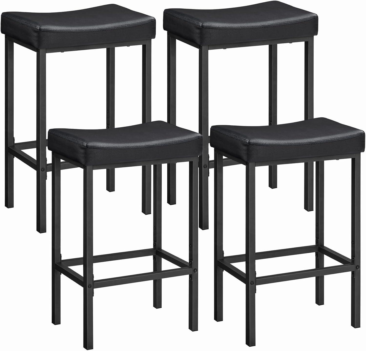 edx Bar Stools Set of 4, Modern Counter Height, 24 Inch Kitchen Barstools with Metal Base, PU Leather Saddle Seats for Kitchen Island, Black