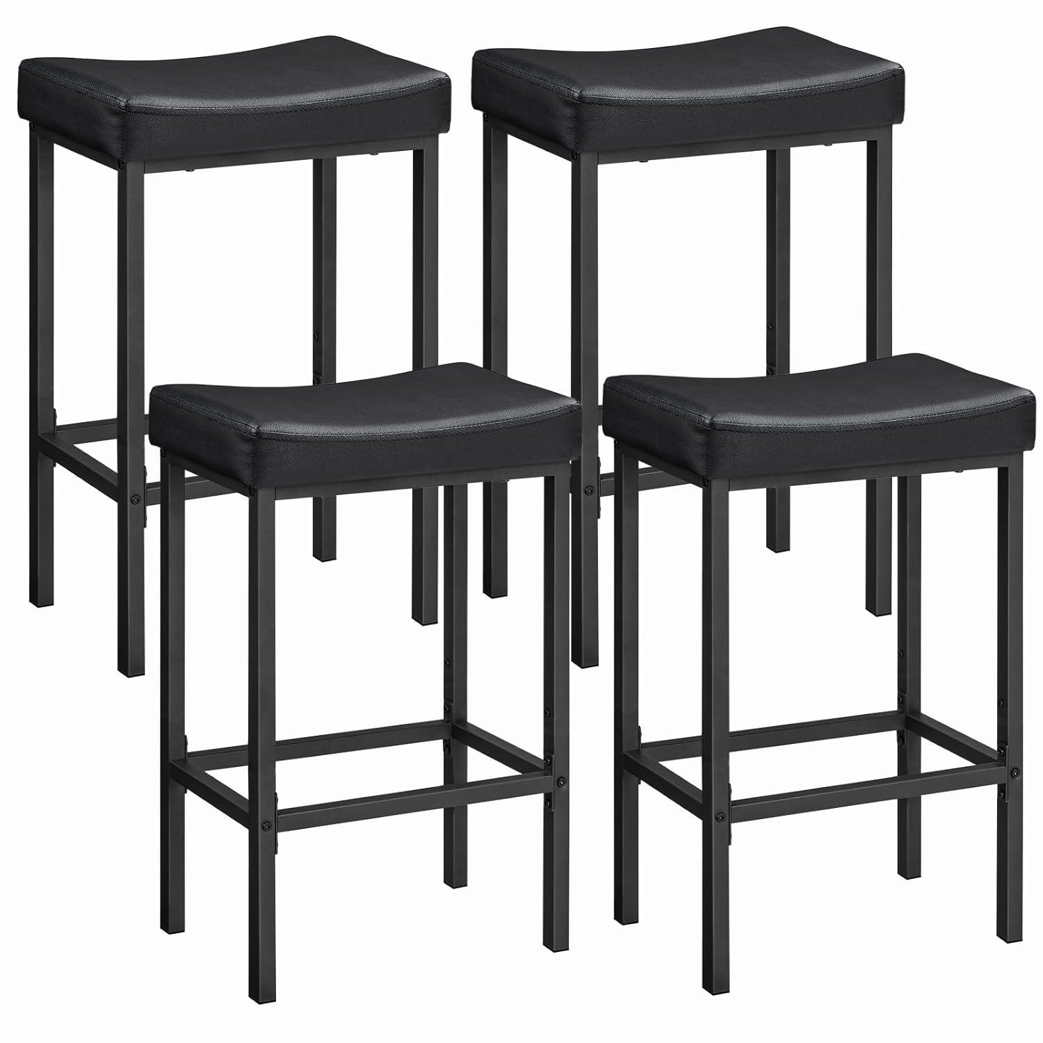 edx Bar Stools Set of 4, Modern Counter Height, 24 Inch Kitchen Barstools with Metal Base, PU Leather Saddle Seats for Kitchen Island, Black