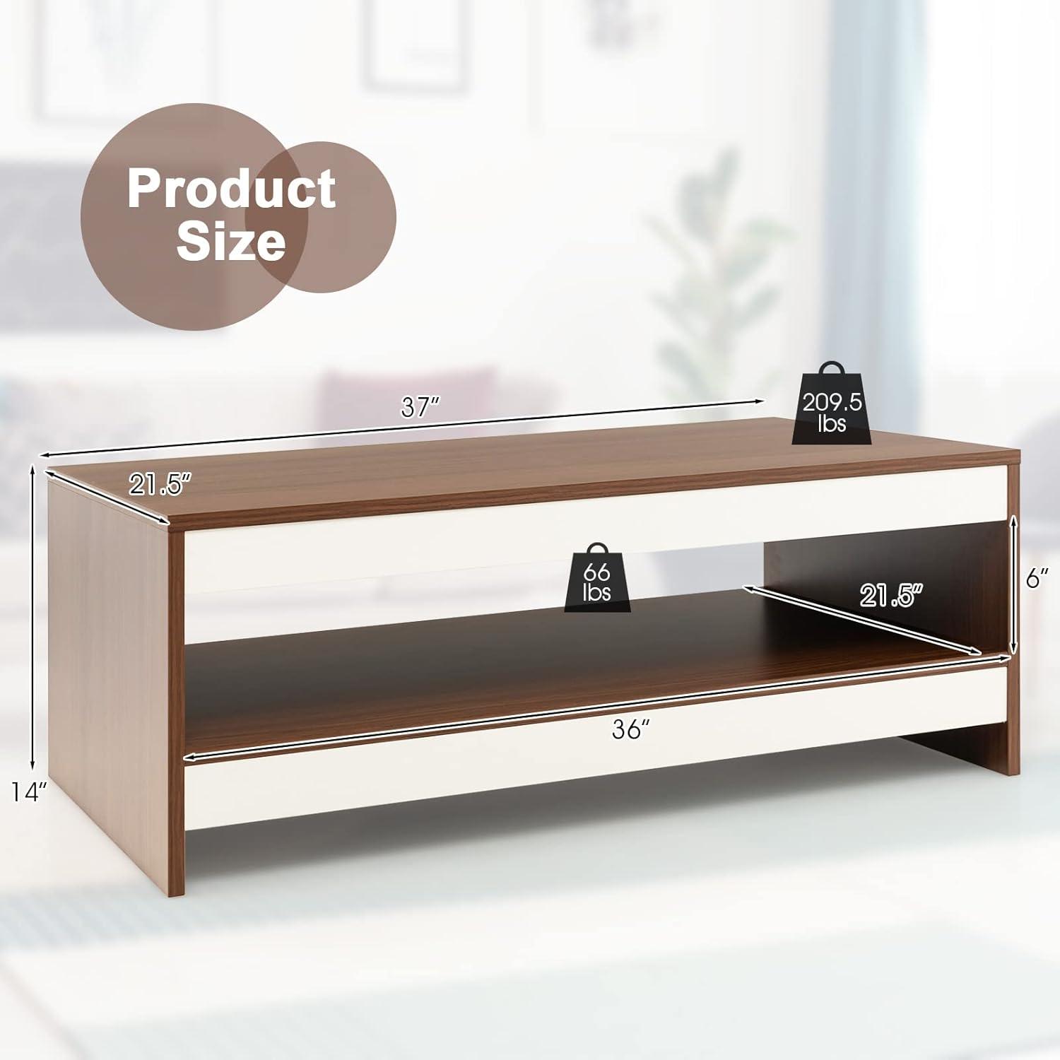 Modern Brown and White 2-Tier Rectangular Wood Coffee Table