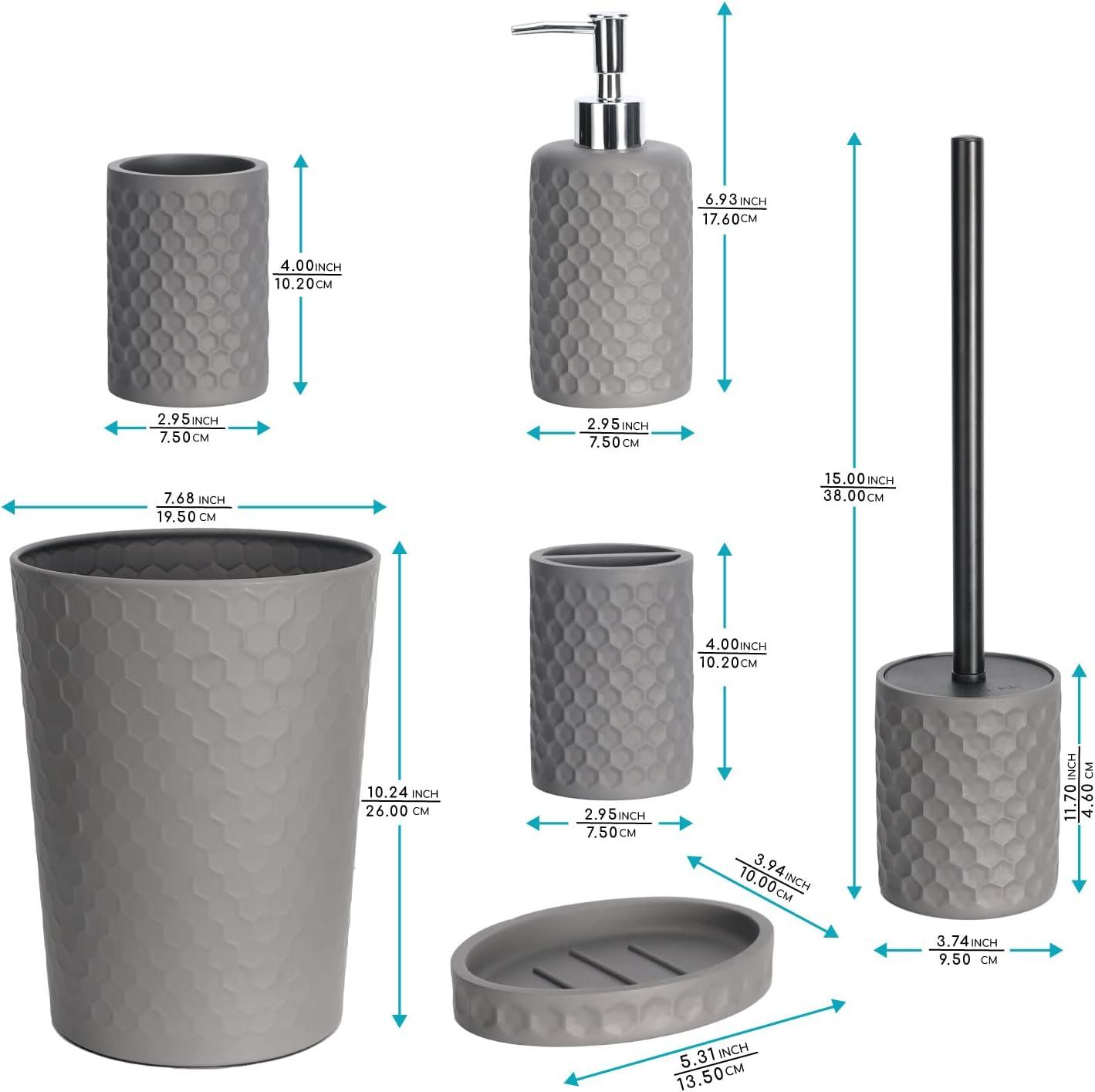 Dracelo 6-Piece Gray Resin Bathroom Accessory Set