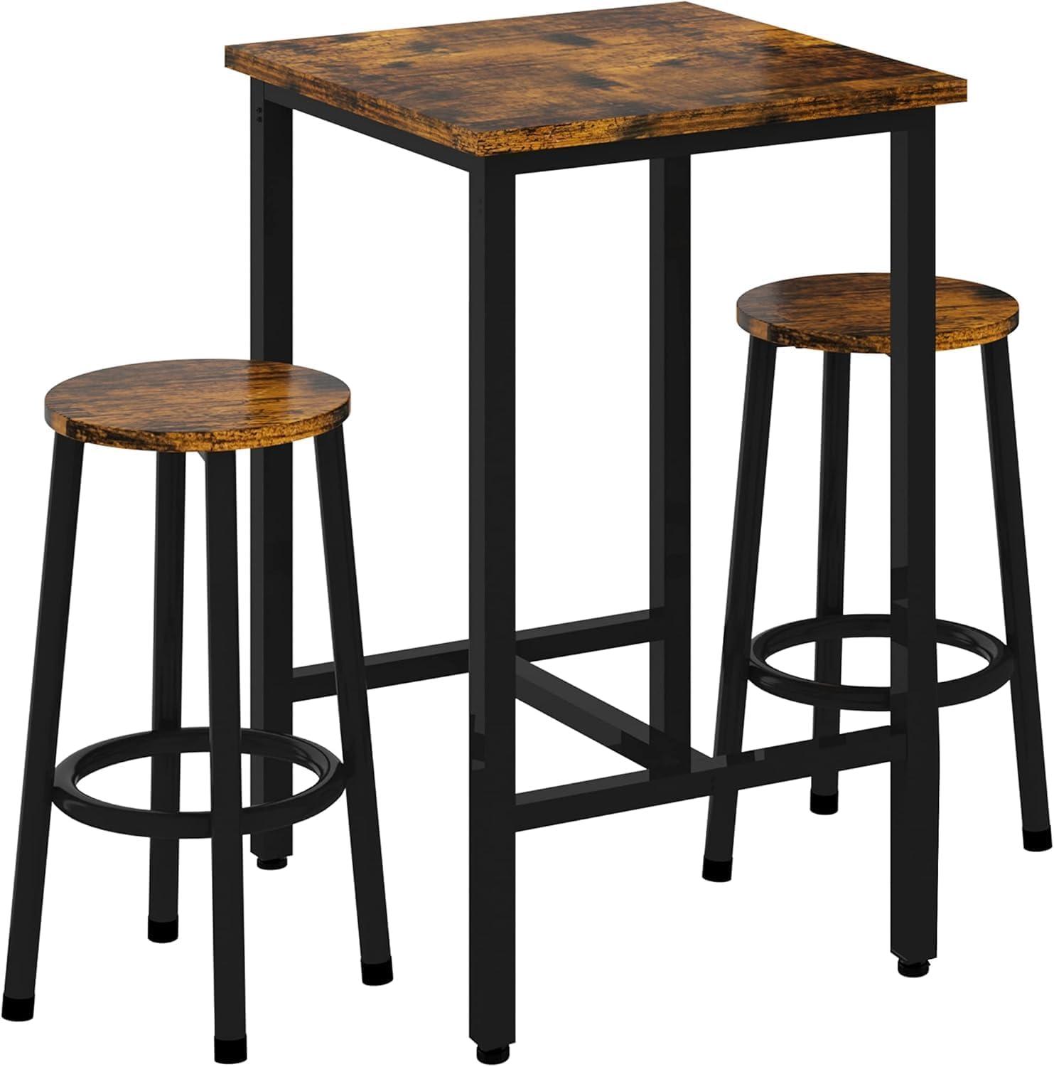 Rustic Brown 3-Piece Pub Table Set with Stools