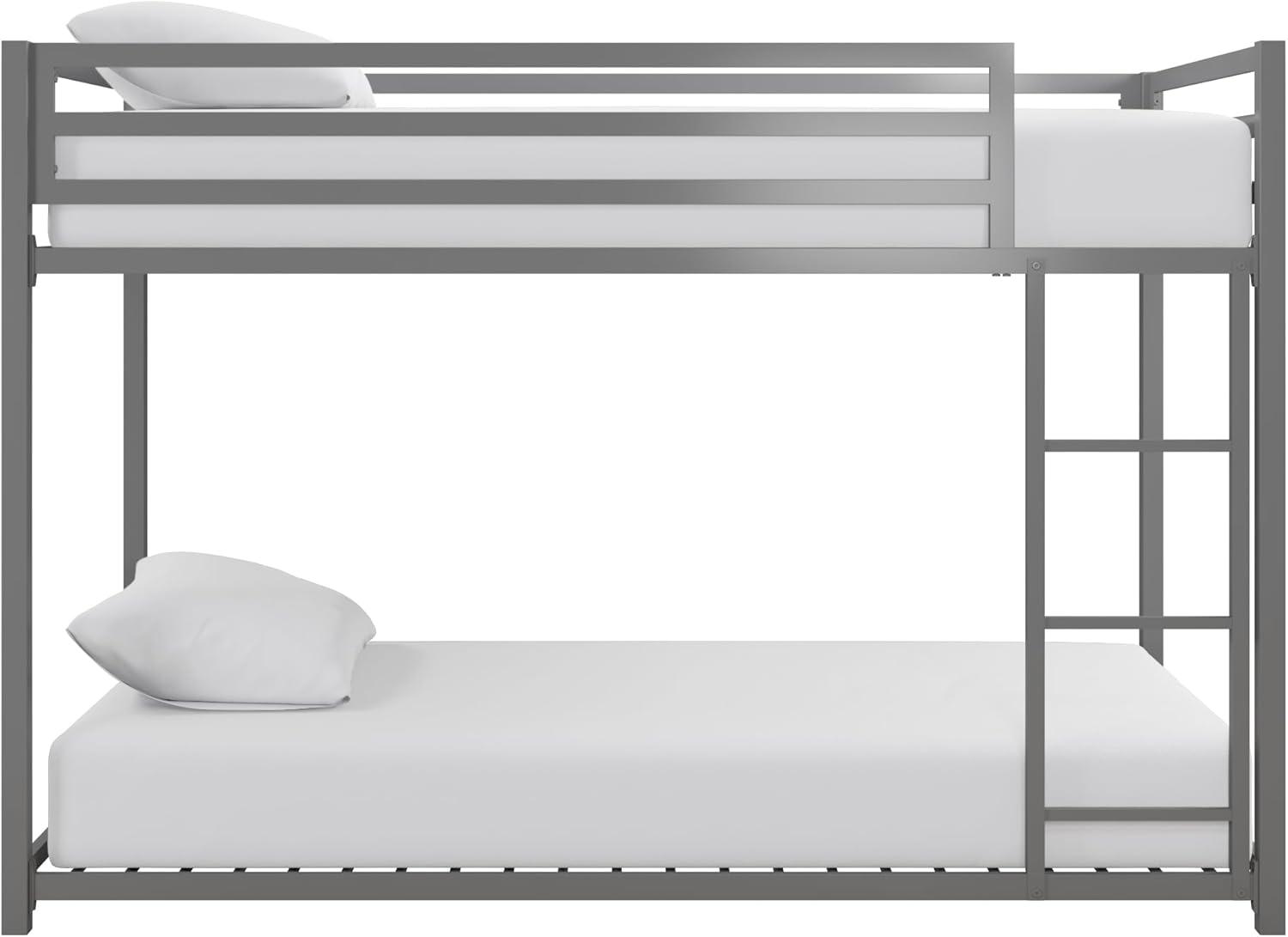 DHP Miles Low Bunk Bed for Kids, Twin Over Twin, Silver