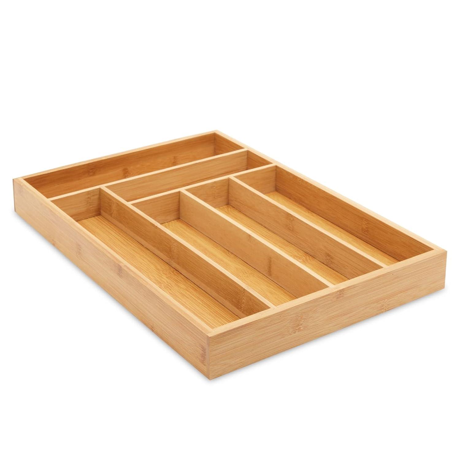 Bamboo Silverware Organizer for Drawer, Kitchen, 6 Slot Utensil Tray (17 x 11.75 x 1.75 In)