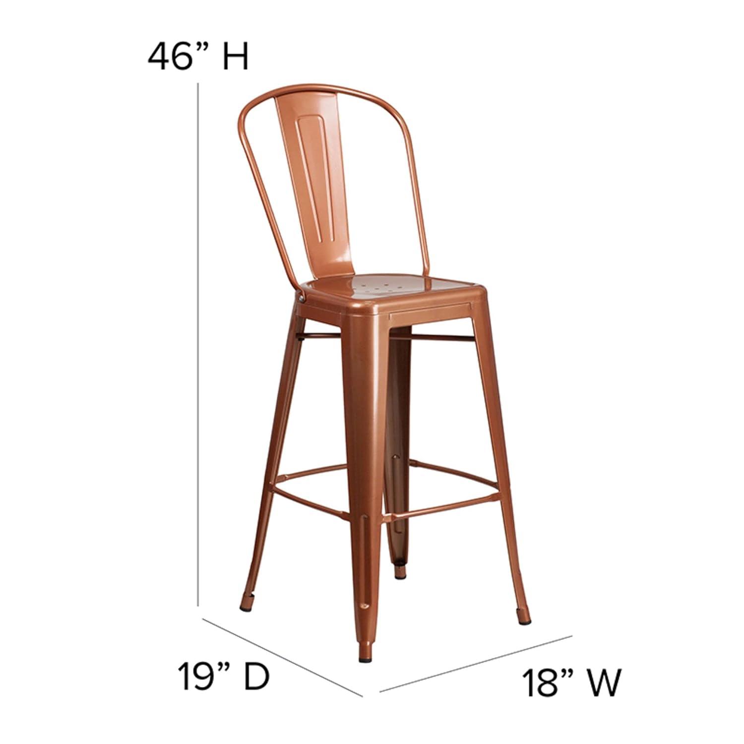 Flash Furniture Commercial Grade 30" High Copper Metal Indoor-Outdoor Barstool with Back