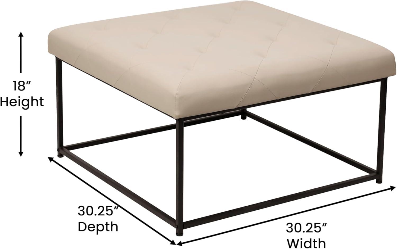 Flash Furniture Ashton 30" Square LeatherSoft Tufted Ottoman with Metal Frame, Beige LeatherSoft/Black Frame