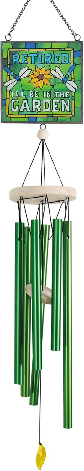 Green Painted Floral and Insect Garden Wind Chime, 28 Inch