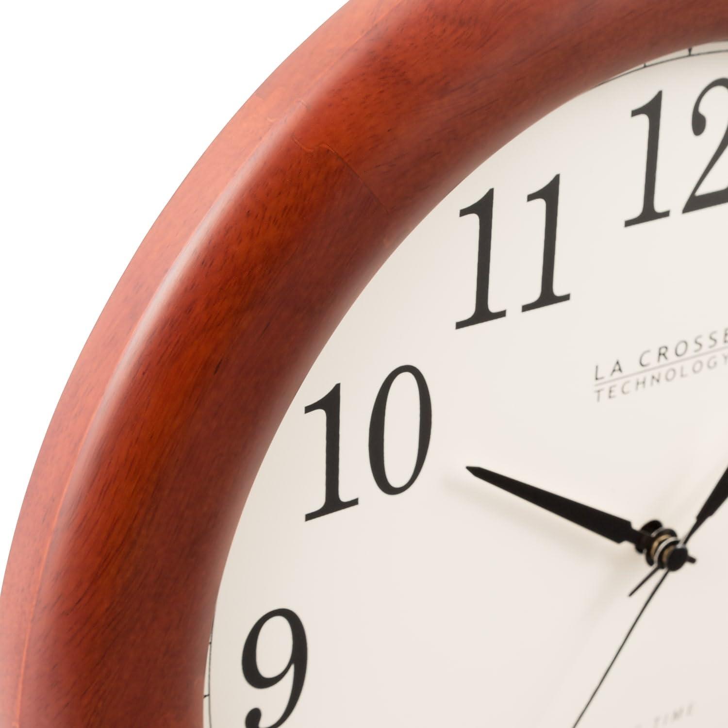 La Crosse Technology 12.5-in. Cherry Finish Oak Wood Atomic Analog Wall Clock, WT-3122A