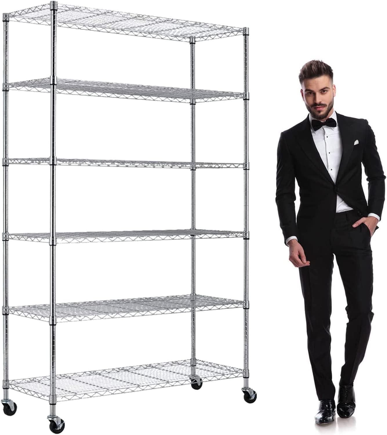 6 Tier Storage Shelves 18" Dx48 Wx82 H Wire Shelving Unit Metal Shelves Heavy Duty Layer Rack Storage Rack Adjustable Utility 2100 LBS Capacity for Laundry Kitchen Garage Pantry Black