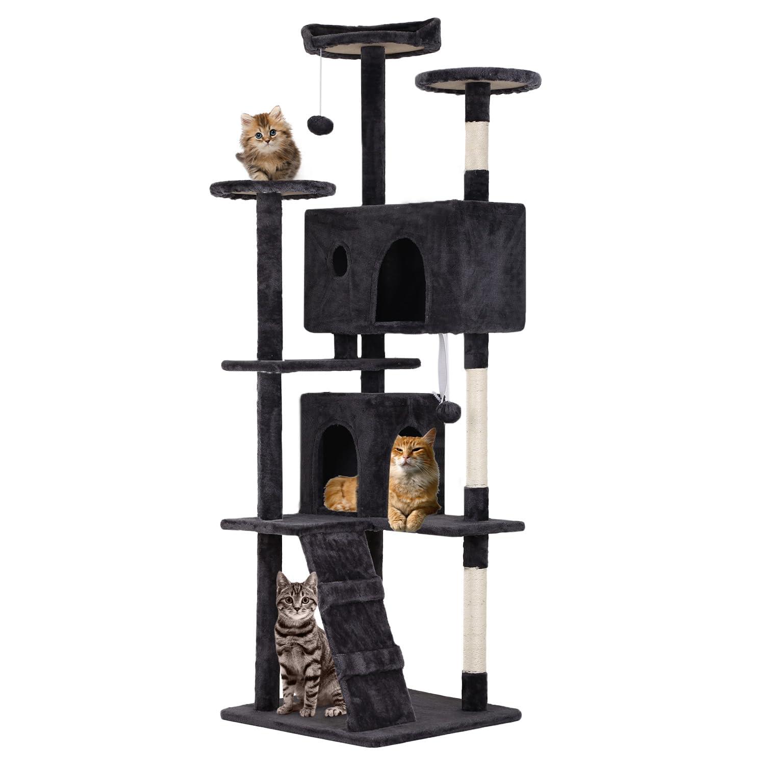 Tucker Murphy Pet™ 70In Cat Tree Tower For Indoor Cats,Multi-Level, Furniture Activity Center With Scratching Posts Stand House Cat Condo With Funny Toys For Kittens Pet Play House,Dark Gray