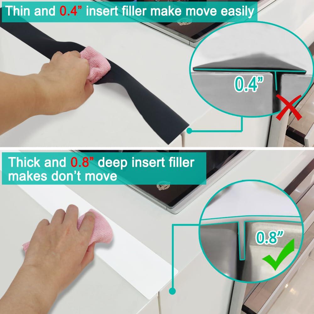 Stove Counter Gap Cover, Kitchen Silicone Oven Gap Filler – 25 Inches Countertop Strips Gap Guard, Easy to Clean (White)
