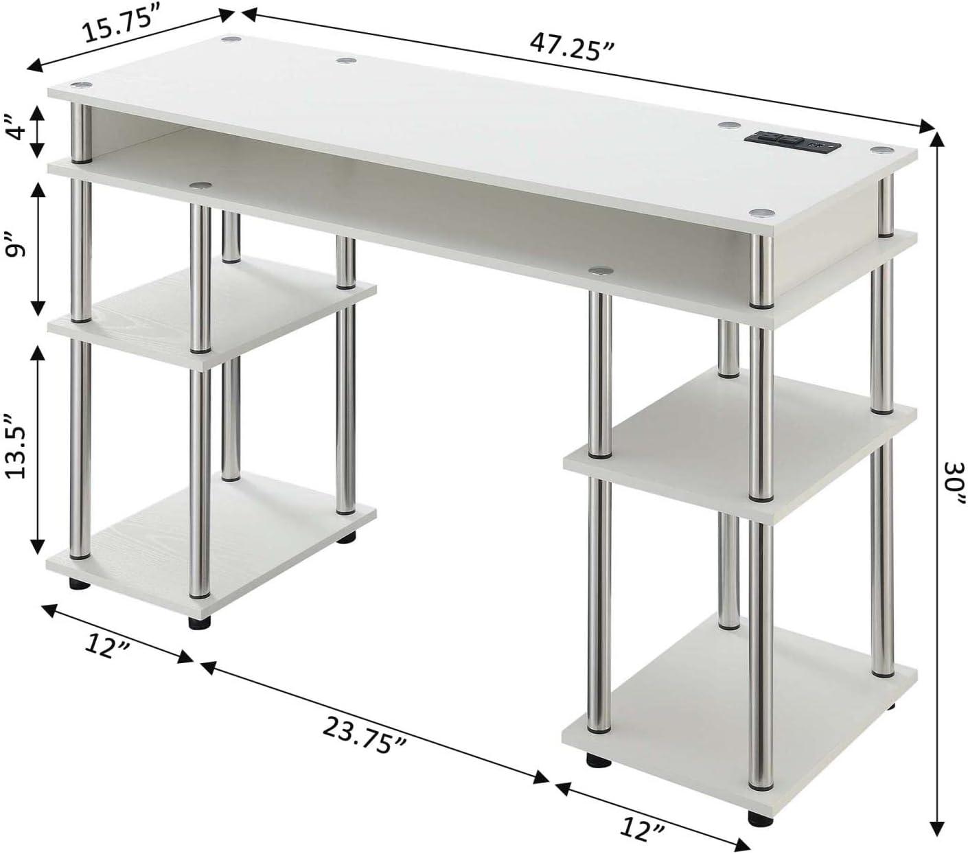 Adult, Designs2Go No Tools 30 inches Tall Student Desk with Charging Station and Shelves, White