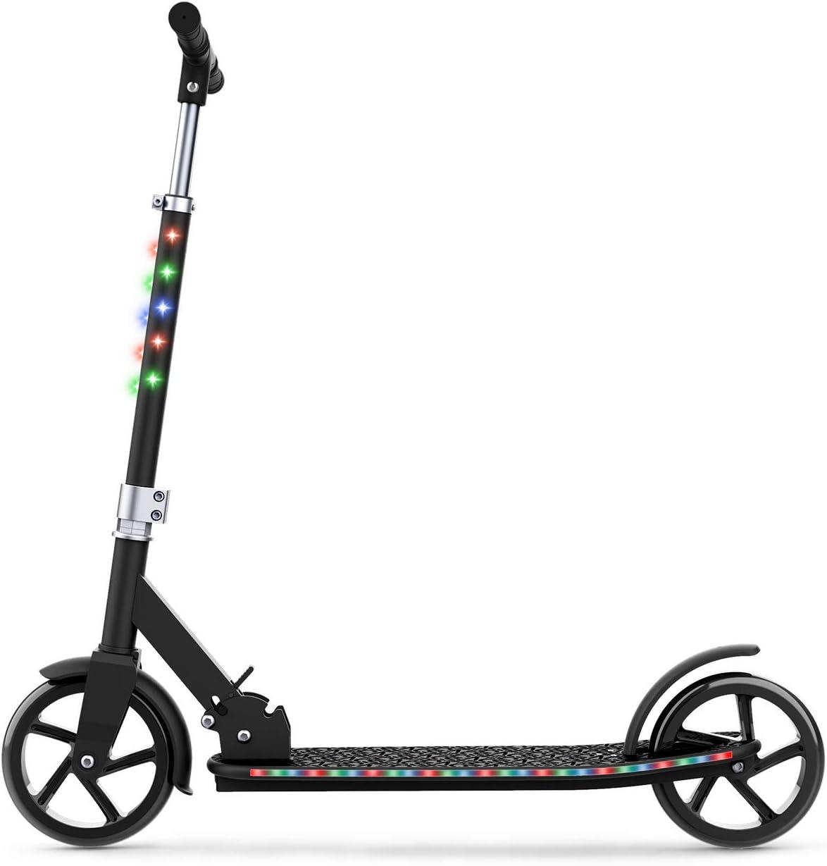 Black Adjustable LED Light-Up Kick Scooter with Wide Deck