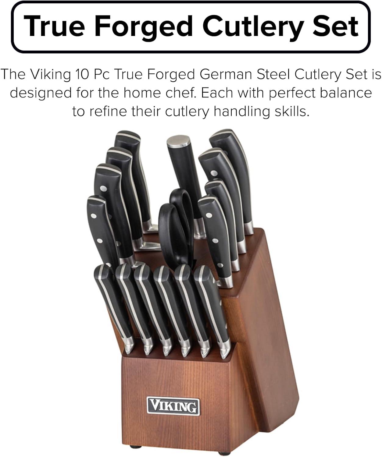 Viking 10-Piece Black German Steel Cutlery Set with Block