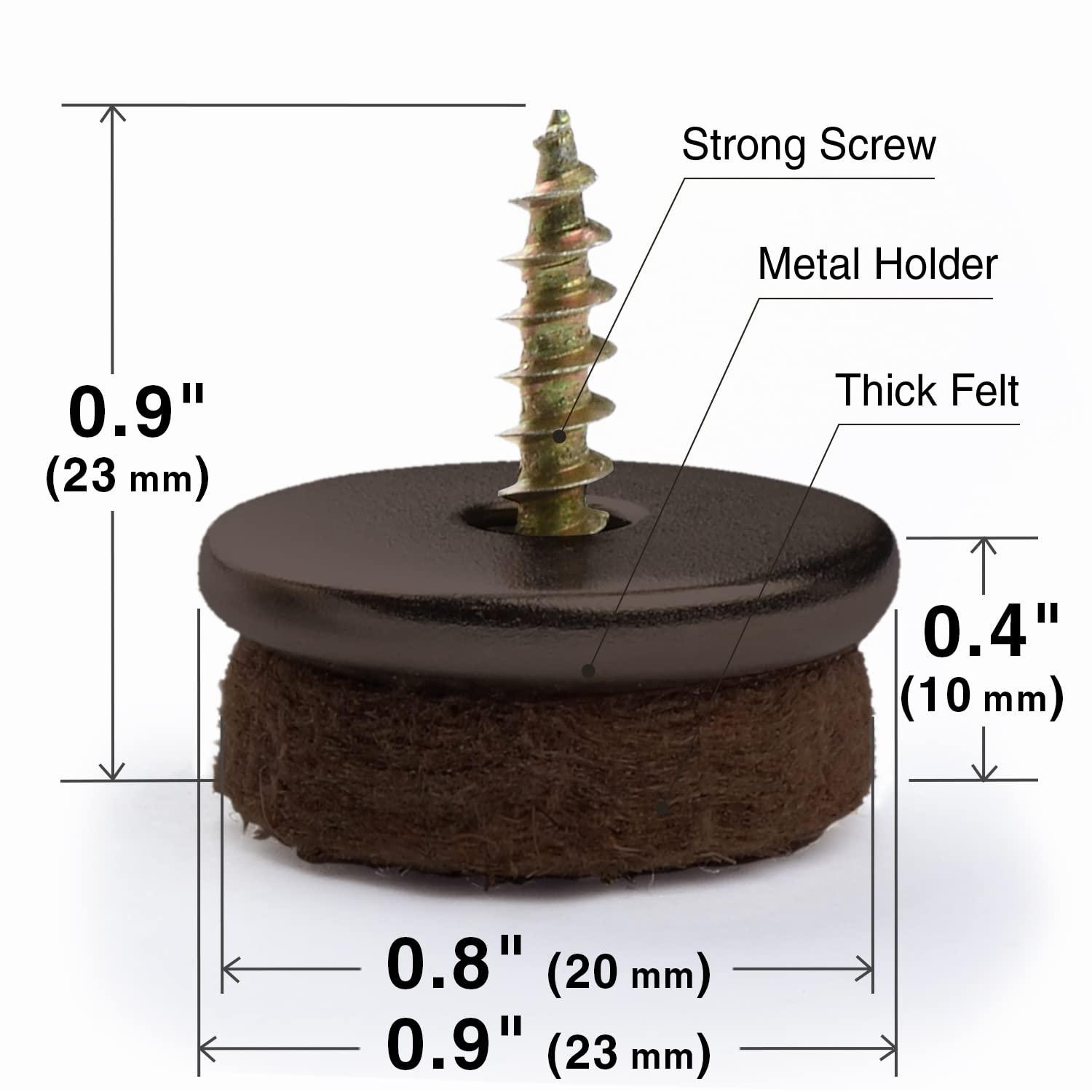 Brown Screw-On Felt Furniture Pads for Hardwood Floors, 0.8" Premium Chair Glides, 24 Pieces