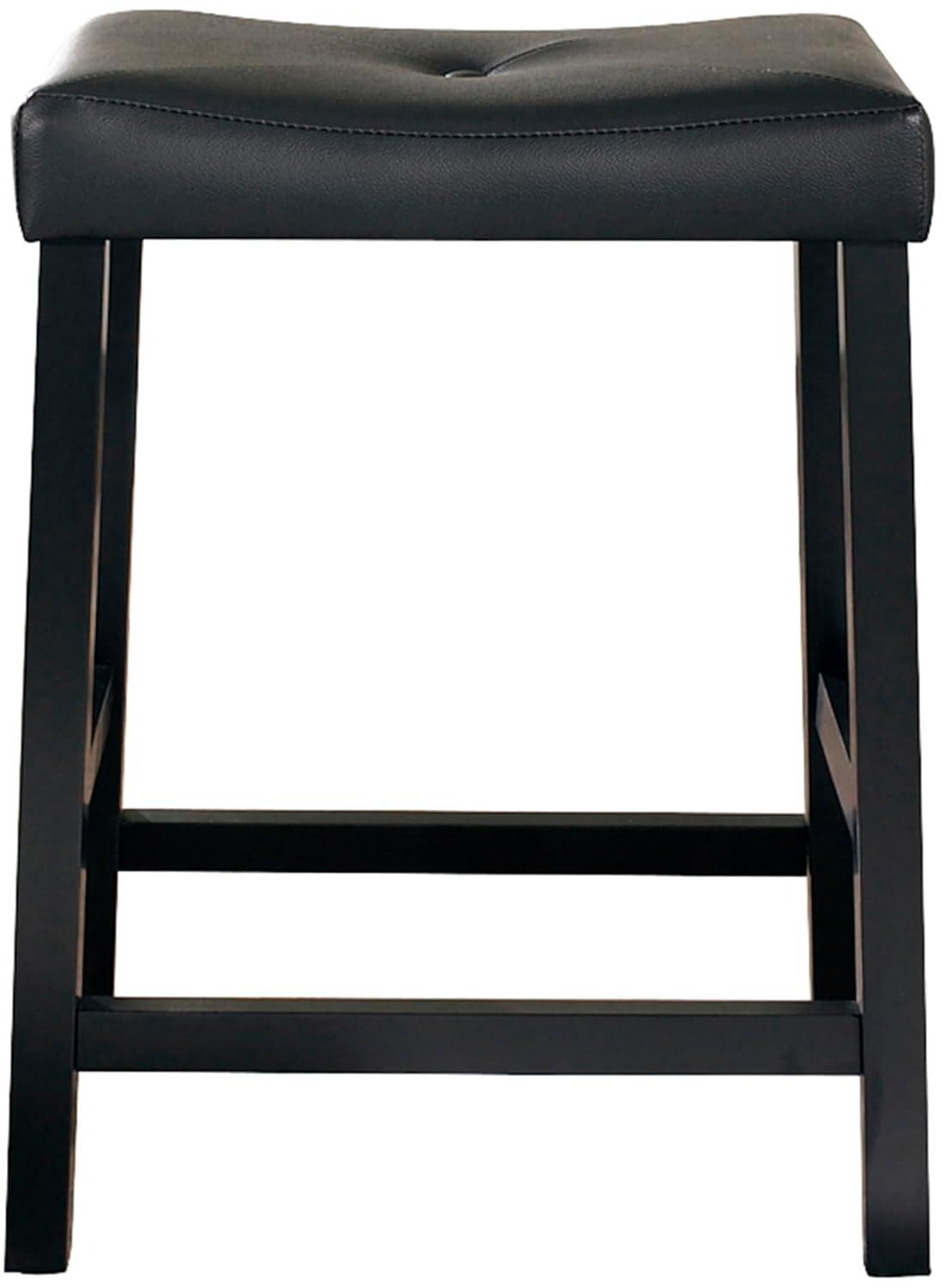 Crosley Set of 2 24" Upholstered Saddle Seat Counter Height Barstools Black: Faux Leather, Wood Frame, Foam Fill