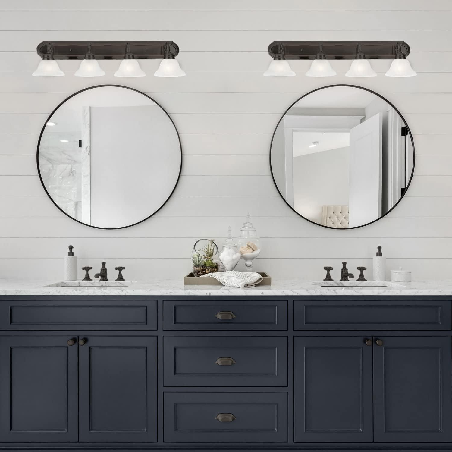 Design House 517714 Millbridge Vanity Light Dimmable with Frosted Glass for Above Bathroom Mirror, Oil Rubbed Bronze, 4-Light