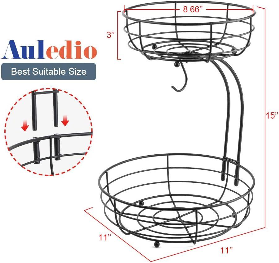 Black Metal 2-Tier Fruit Basket with Banana Hanger