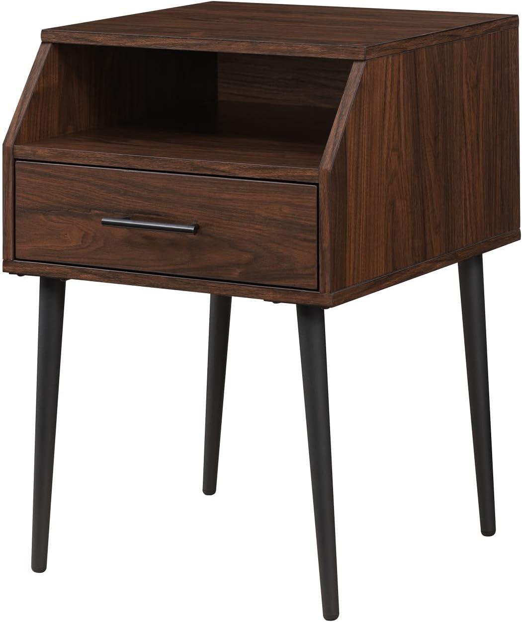 18" 1-Drawer Contemporary Wood Side Table with Storage - Dark Walnut / Black