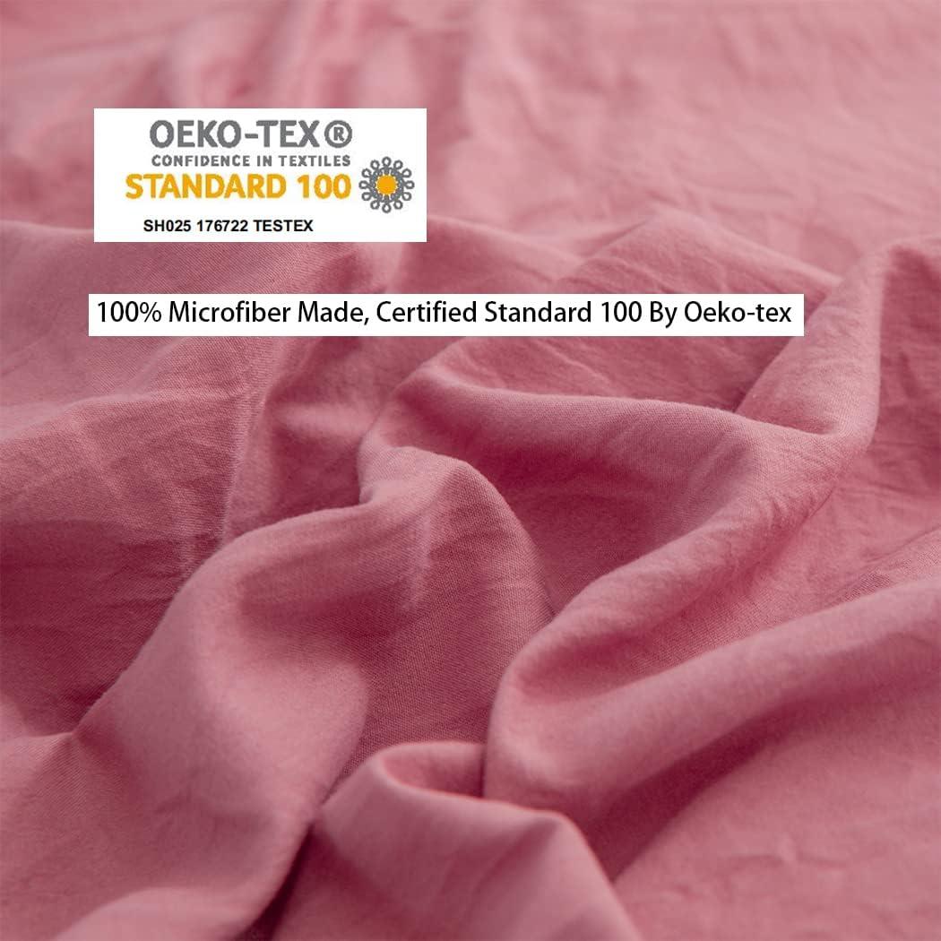 IHOUSTRIY Kid's Duvet Cover Twin Size,100% Washed Microfiber 2pcs Girl Bedding Duvet Cover Set, Pom Poms Fringe Solid Color Soft and Breathable with Zipper Closure & Corner Ties (Dusty Rose, Twin)