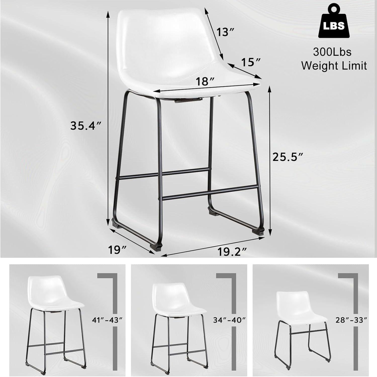 GIKPAL Barstools 26'' PU Leather Counter Height Bar Stools Set of 4 with Back Modern Armless Chairs with Footrest and Metal Legs for Kitchen Living Room Pub, Black