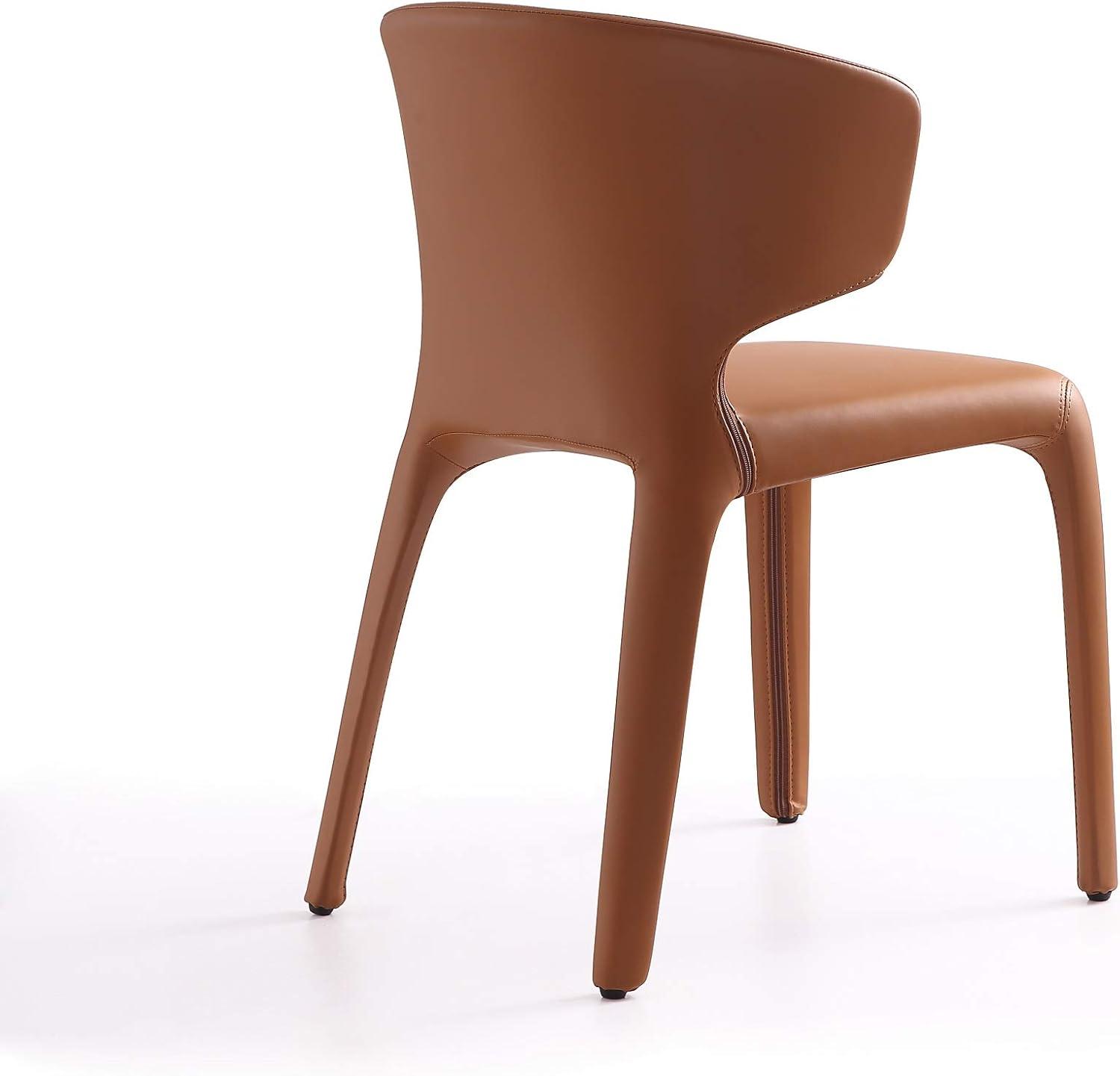 Set of 2 Conrad Faux Leather Dining Chairs Saddle - Manhattan Comfort: Mid-Century Modern, Metal Frame, Cushioned