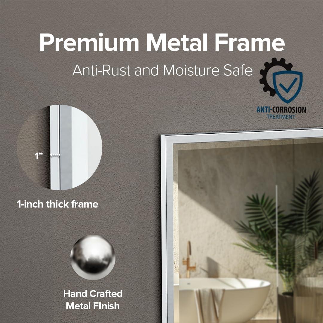 Modern Wall Mount Framed Rectangle Bathroom Vanity Mirror | Decorative Beveled MirrorFor Bedroom, Entryway, Livingroom | Mount Landscape or Portrait