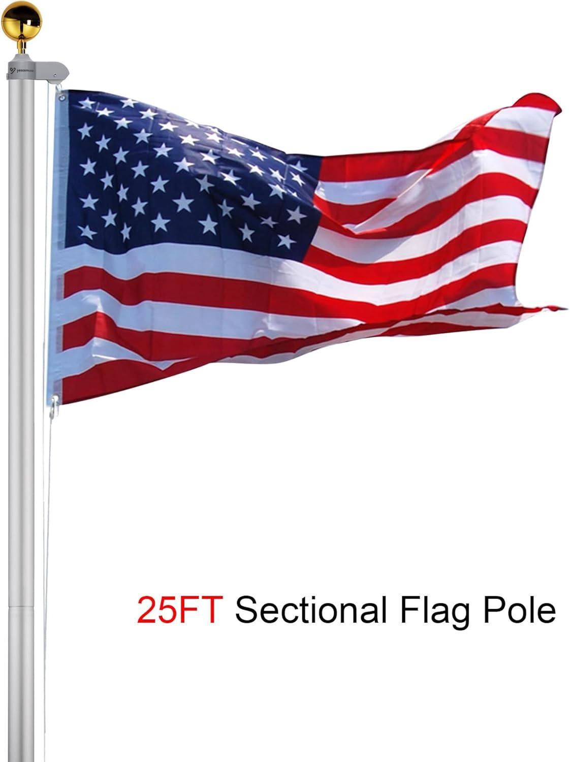 Yescom 25' Upgraded Sectional Aluminum Flagpole Silver