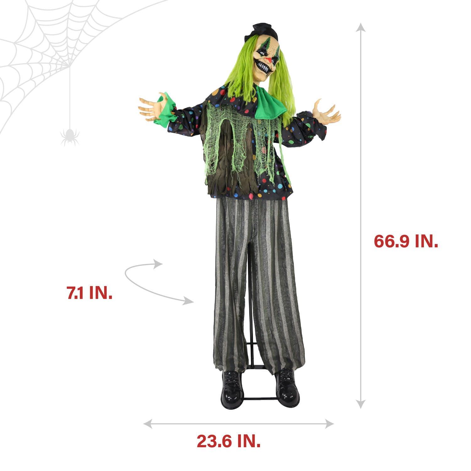 Haunted Hill Farm Lifesize Animatronic Clown with Lights and Sound, Indoor/Covered Outdoor Halloween Decoration