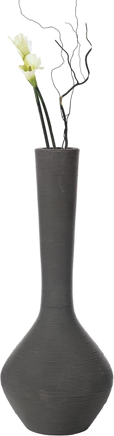 Latayshia Modern Trumpet Style Floor Vase, Plastic, Charcoal Gray 38" Tall