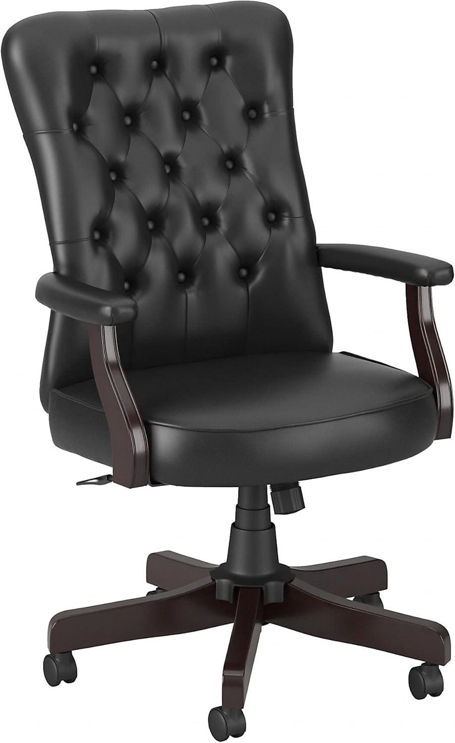 Executive High-Back Swivel Office Chair in Black Leather