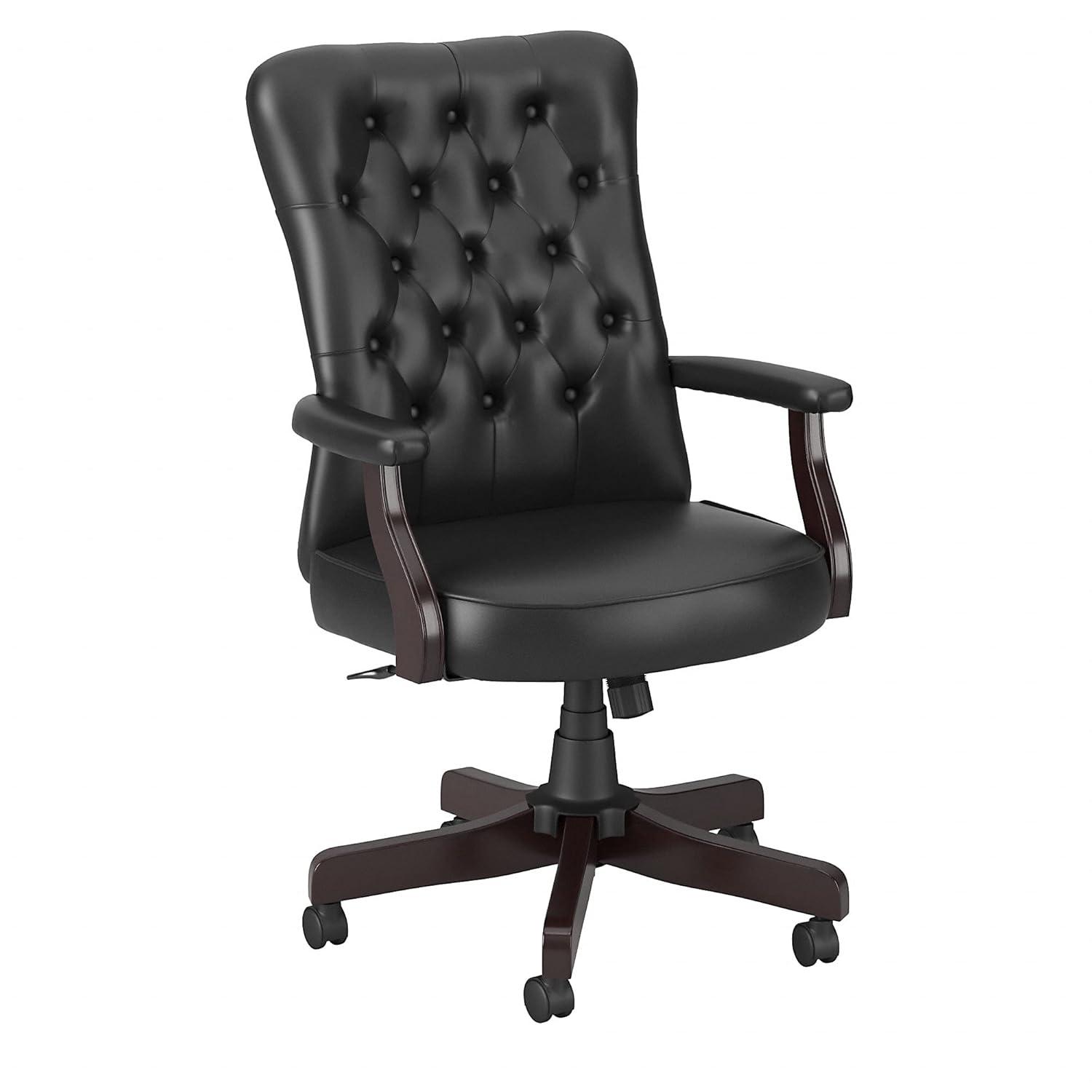 Saratoga High Back Tufted Office Chair with Arms in Black - Bonded Leather