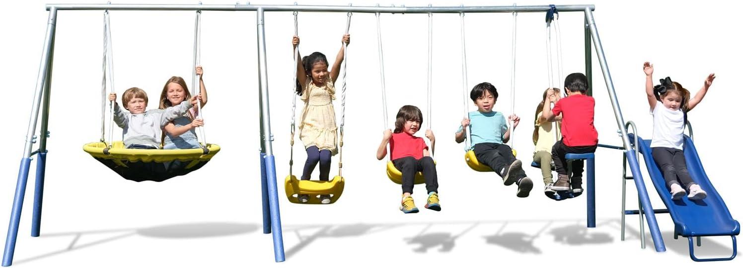 Sportspower Swing and Play Galvanized Metal with 2 Standing Kids' Roman Glider Saucer Swing Set