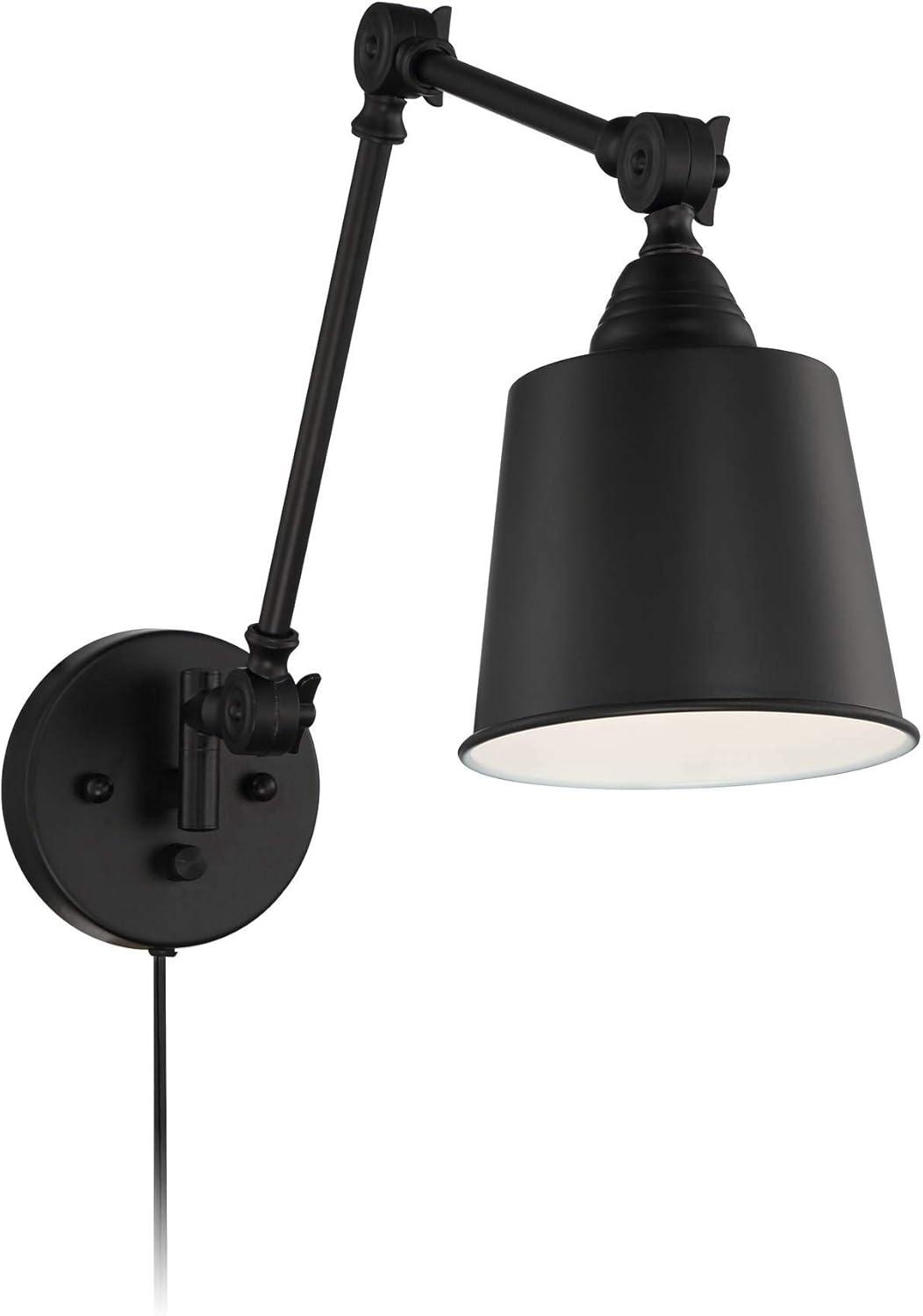 360 Lighting Mendes Modern Wall Lamps Set of 2 Black Metal Plug-in 12 1/2"Light Fixture Swing Arm Adjustable for Bedroom Reading Living Room Hallway