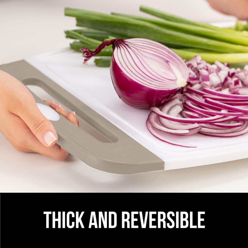 GORILLA GRIP Oversized 100% BPA Free Reversible Kitchen Cutting Board Set of 3, Juice Grooves, Dishwasher Safe, Almond