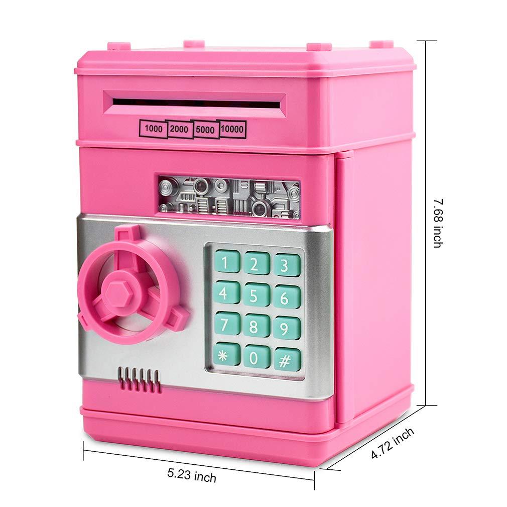 Piggy Bank, Toys for Girls Ages 5-7, 8-10, Electronic ATM Password Cash Coin Can Auto Scroll Paper Money Saving Box Toys for 6 7 8 9 10 11 12 Year Old Girl Christmas Birthday Gifts (Pink)