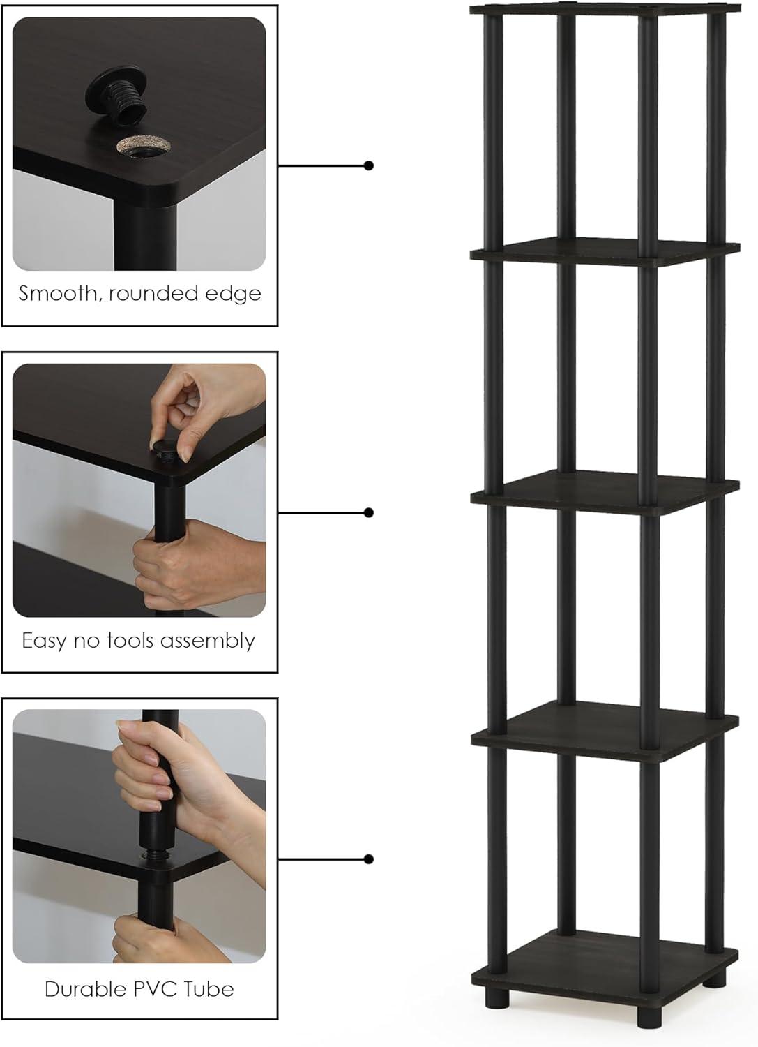 Furinno 5-Tier Corner Square Bookshelf Anti-Tipping Display Rack Shelf for Bathroom&Closet&Home Office&Living Room&Kitchen,Espresso/Black