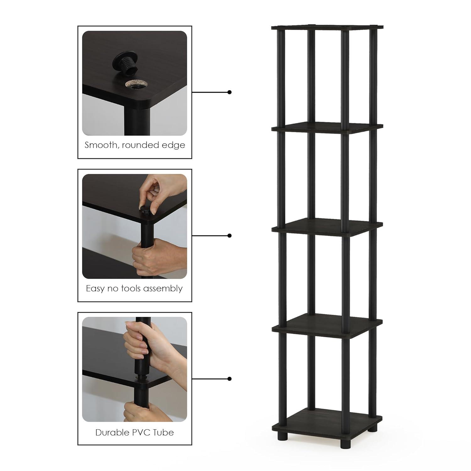 Furinno 5-Tier Corner Square Bookshelf Anti-Tipping Display Rack Shelf for Bathroom&Closet&Home Office&Living Room&Kitchen,Espresso/Black