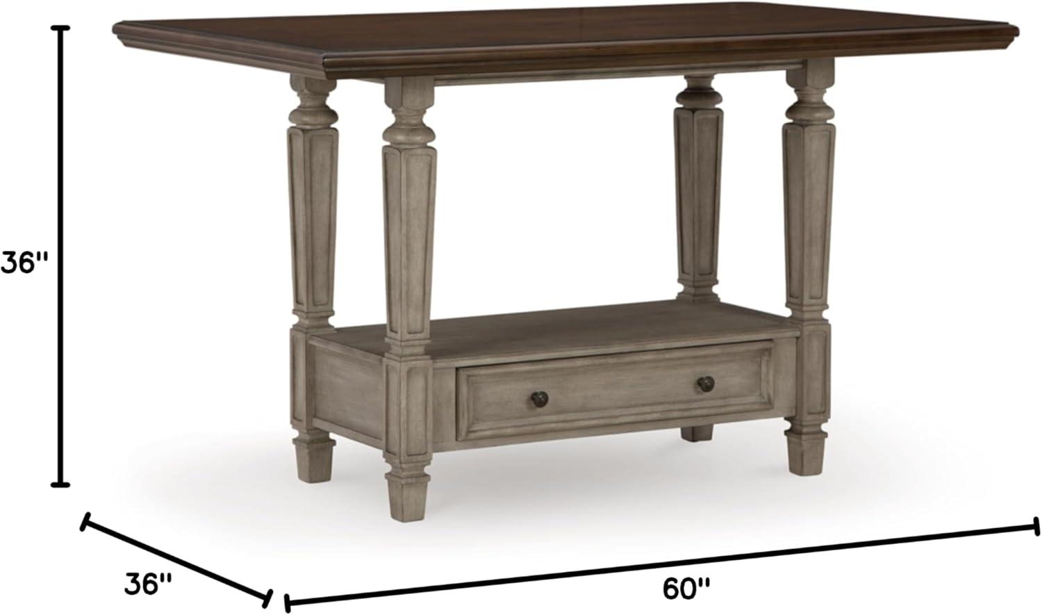 Gray and Brown Wood Counter Height Dining Table with Drawer