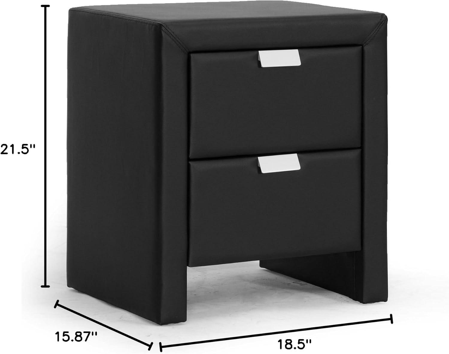 Baxton Studio Frey Upholstered Modern Nightstand Black: Faux Leather, Wood Frame, Bedside Table with Anti-Tip Hardware