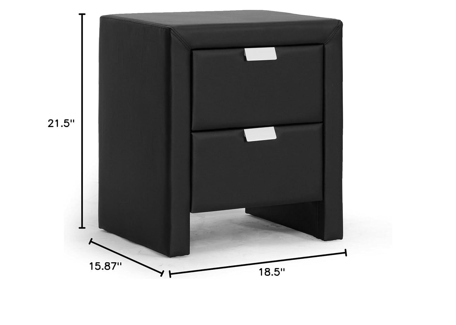 Baxton Studio Frey Upholstered Modern Nightstand Black: Faux Leather, Wood Frame, Bedside Table with Anti-Tip Hardware