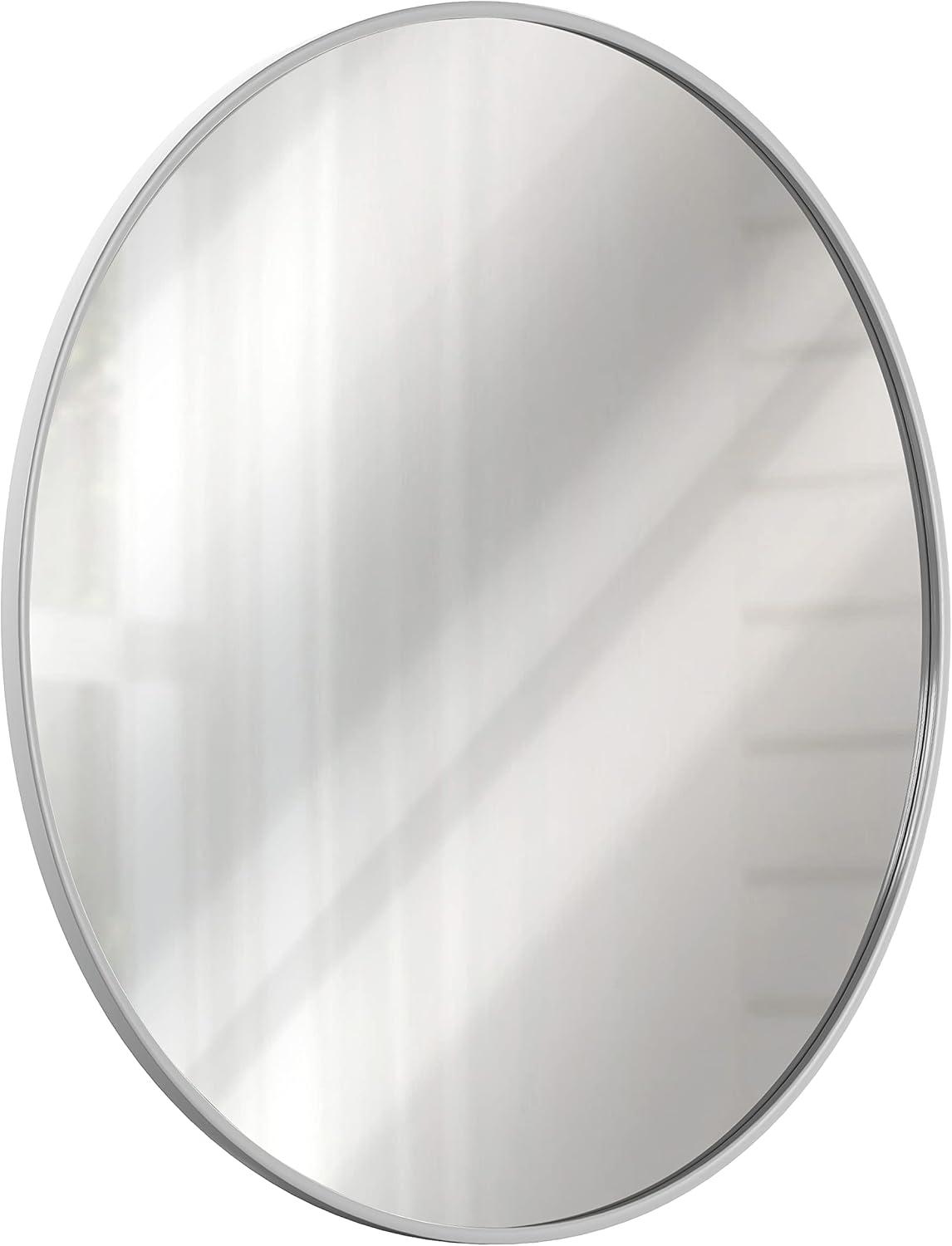 HBCY Creations Silver Round Wall Mirror - 24 Inch Large Round Mirror, Rustic Accent Mirror for Bathroom, Entry, Dining Room, & Living Room - Metal Mirror for Wall